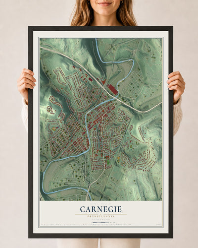 Map of Carnegie, Pennsylvania, 24 x 36 inch print in a black wood frame