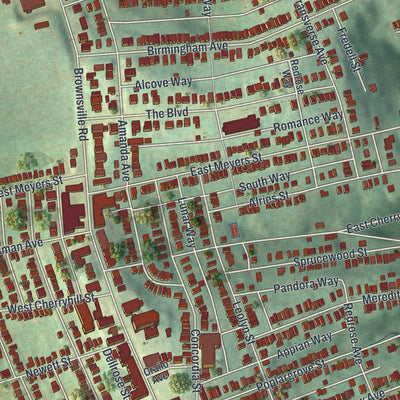 Close-up of the map of Carrick, Pennsylvania print showing street and building detail