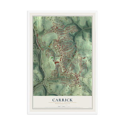 Map of Carrick, Pennsylvania, 12 x 18 inch print in a white wood frame