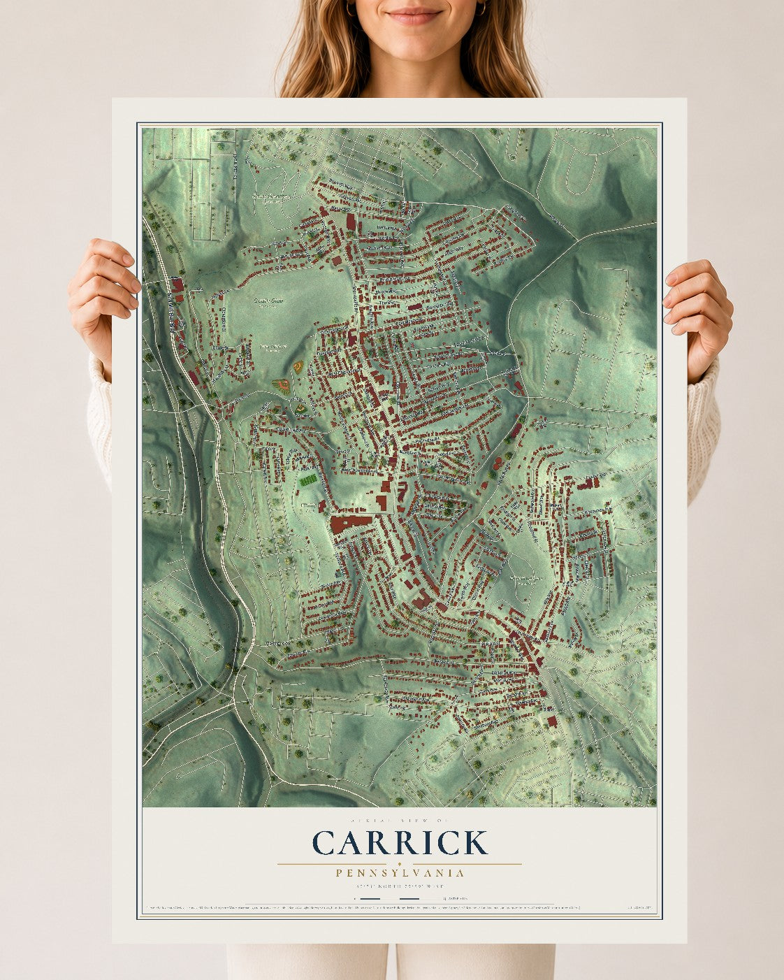 Map of Carrick, Pennsylvania, 24 x 36 inch unframed archival matte print