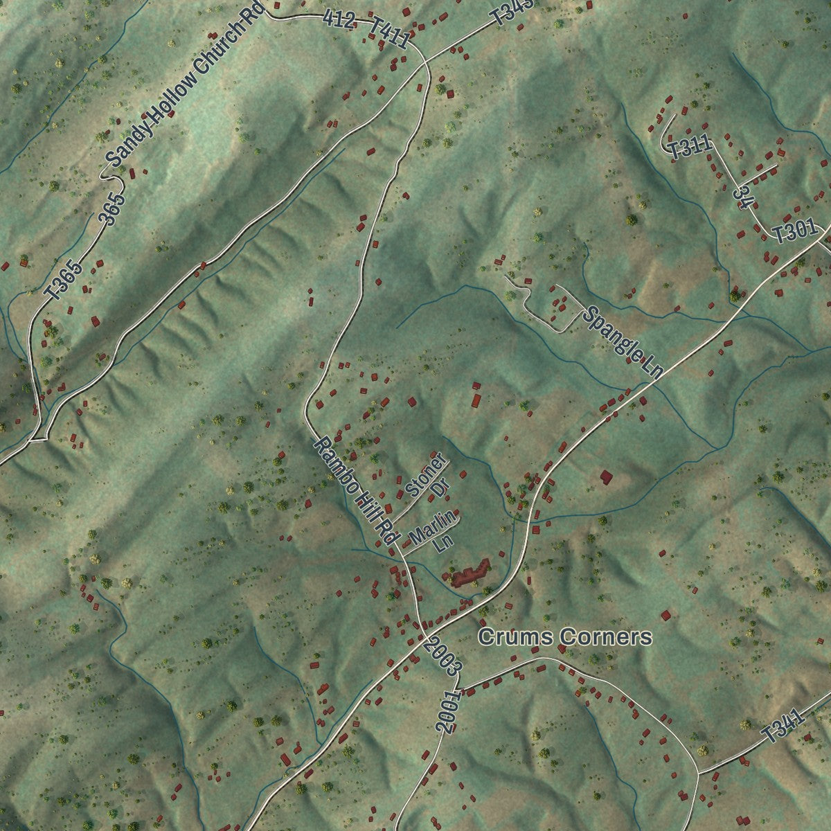 Second close-up of the map of Carroll, Perry County, Pennsylvania print showing more streets and buildings