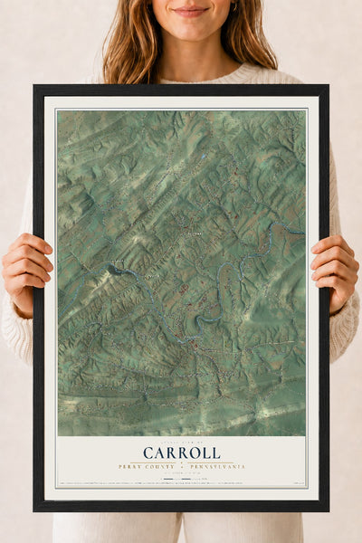 Map of Carroll, Perry County, Pennsylvania, 18 x 24 inch print in a black wood frame