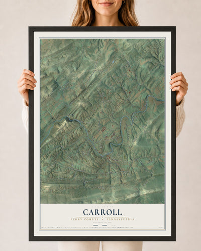 Map of Carroll, Perry County, Pennsylvania, 24 x 36 inch print in a black wood frame