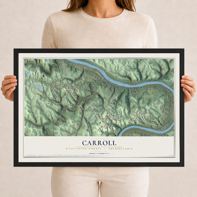Map of Carroll, Washington County, Pennsylvania, 12 x 18 inch print in a black wood frame