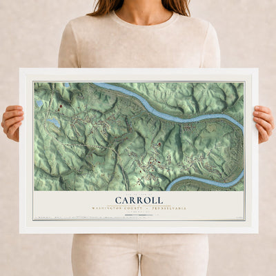 Map of Carroll, Washington County, Pennsylvania, 12 x 18 inch print in a white wood frame