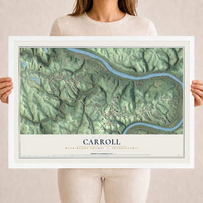 Map of Carroll, Washington County, Pennsylvania, 18 x 24 inch print in a white wood frame