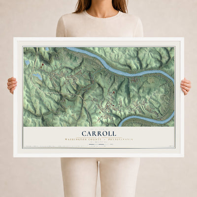 Map of Carroll, Washington County, Pennsylvania, 24 x 36 inch print in a white wood frame