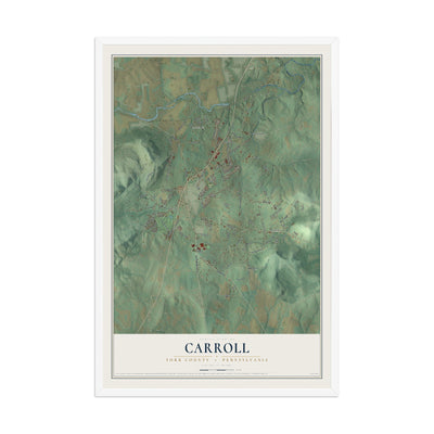 Map of Carroll, York County, Pennsylvania, 12 x 18 inch print in a white wood frame