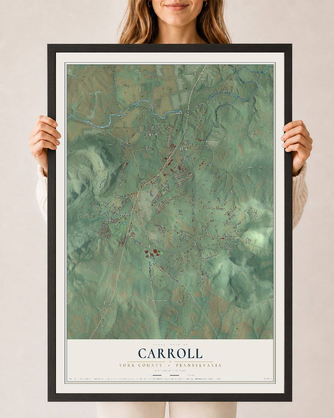 Map of Carroll, York County, Pennsylvania, 24 x 36 inch print in a black wood frame