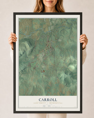 Map of Carroll, York County, Pennsylvania, 24 x 36 inch print in a black wood frame