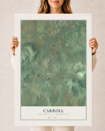 Map of Carroll, York County, Pennsylvania, 24 x 36 inch print in a white wood frame
