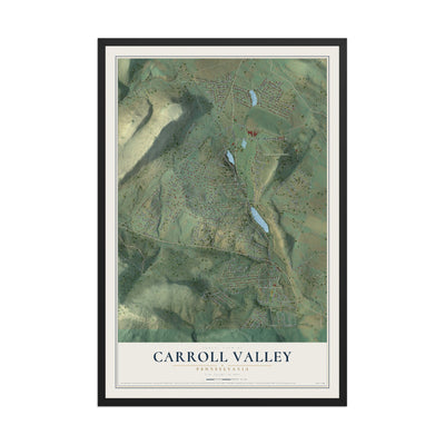 Map of Carroll Valley, Pennsylvania, 12 x 18 inch print in a black wood frame