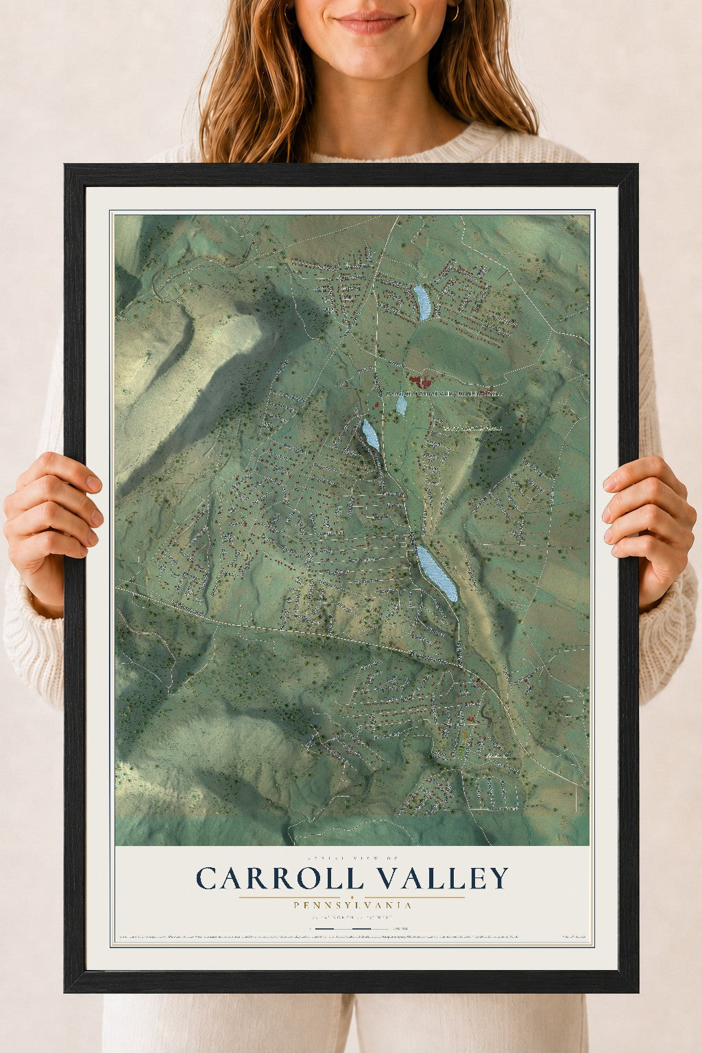 Map of Carroll Valley, Pennsylvania, 18 x 24 inch print in a black wood frame