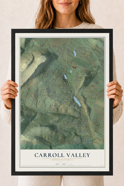 Map of Carroll Valley, Pennsylvania, 18 x 24 inch print in a black wood frame