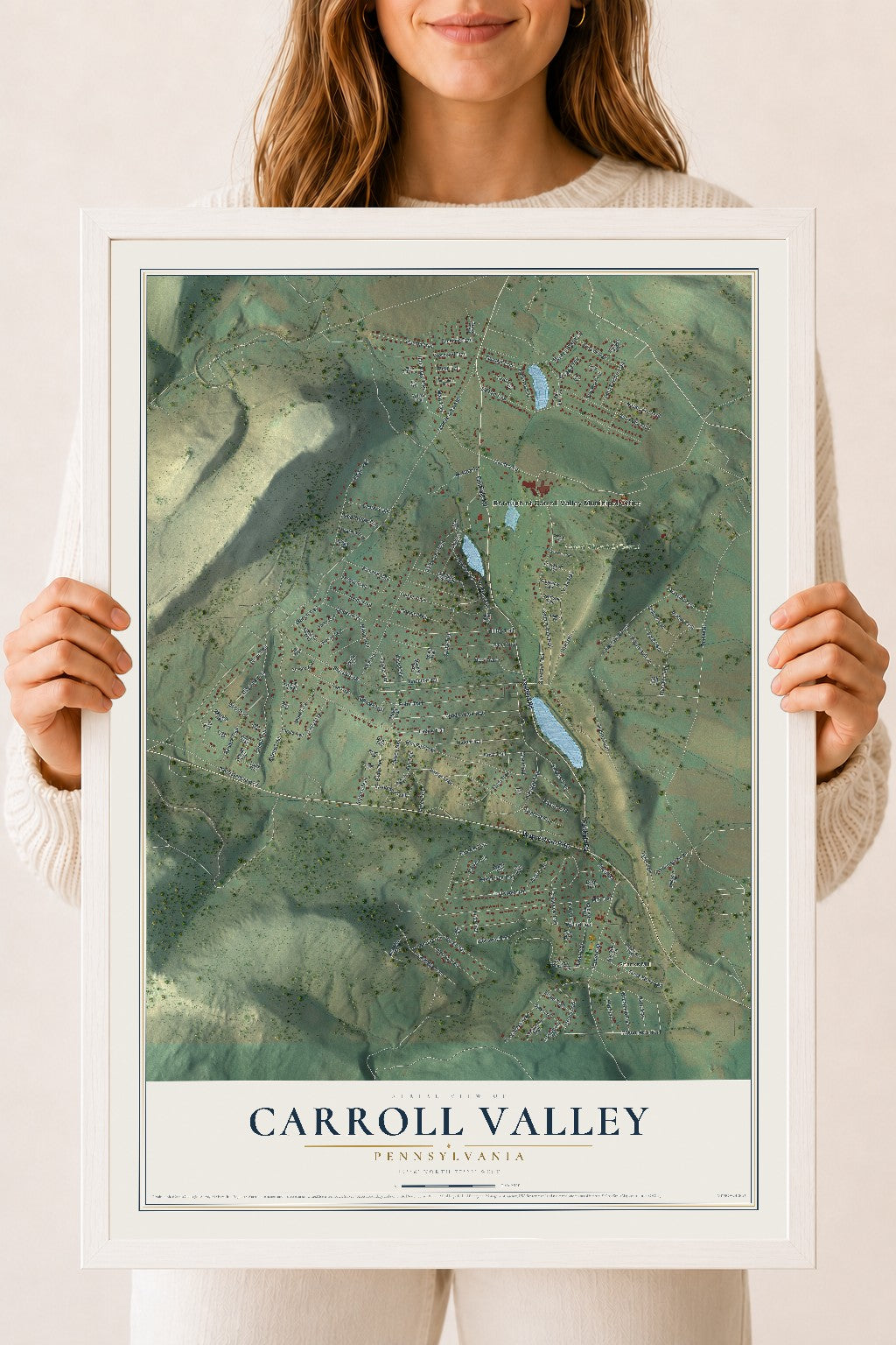 Map of Carroll Valley, Pennsylvania, 18 x 24 inch print in a white wood frame