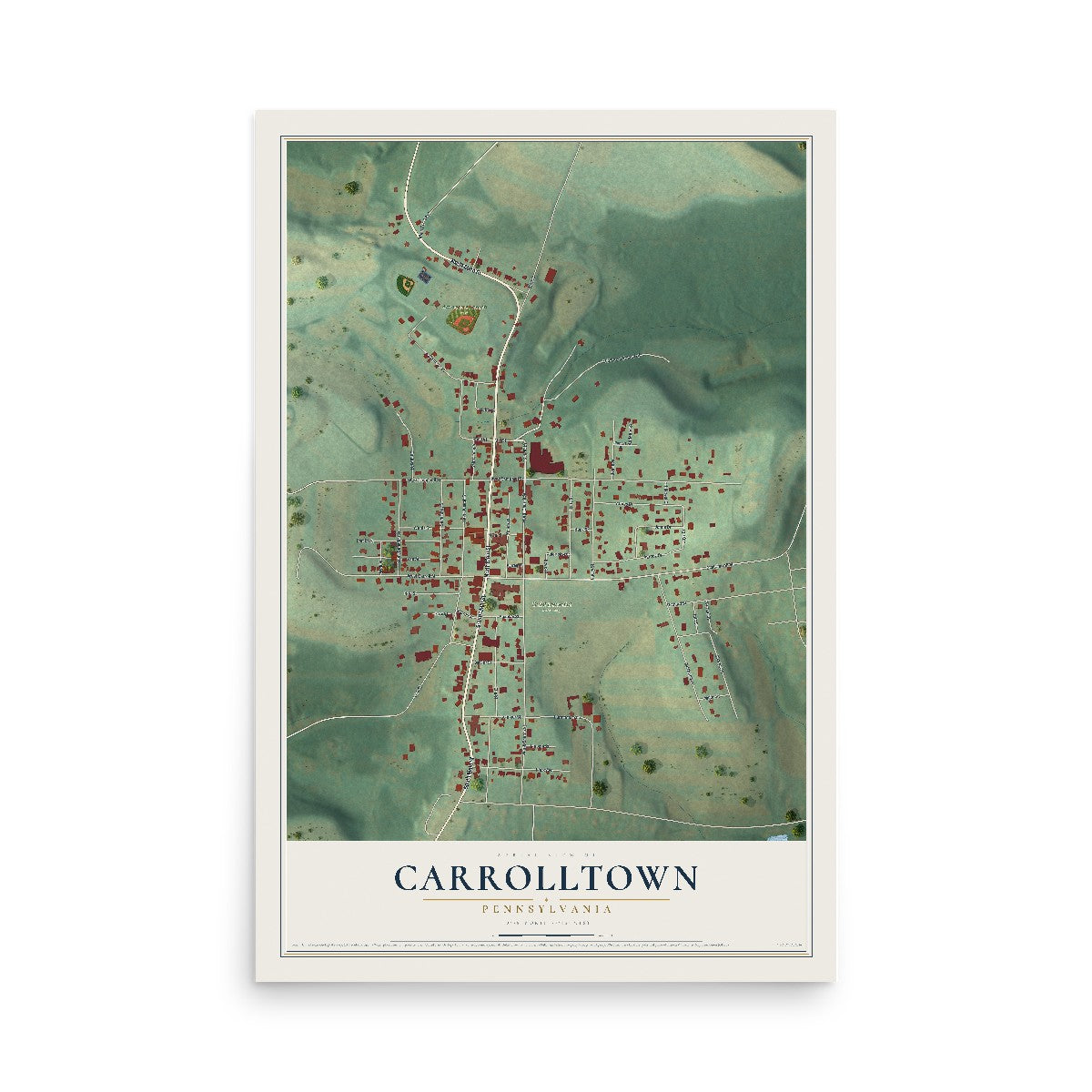 Map of Carrolltown, Pennsylvania, 12 x 18 inch unframed archival matte print