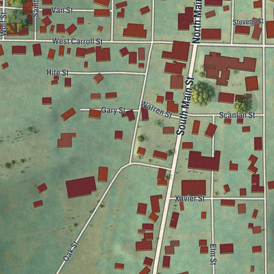 Second close-up of the map of Carrolltown, Pennsylvania print showing more streets and buildings