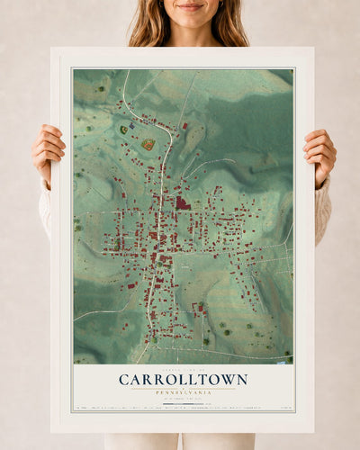 Map of Carrolltown, Pennsylvania, 24 x 36 inch print in a white wood frame