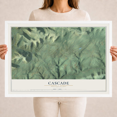 Map of Cascade, Pennsylvania, 18 x 24 inch print in a white wood frame