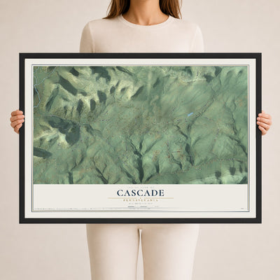 Map of Cascade, Pennsylvania, 24 x 36 inch print in a black wood frame