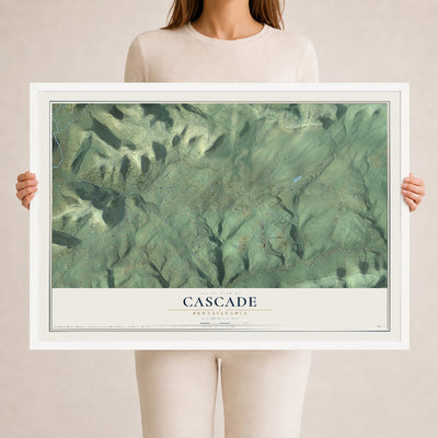 Map of Cascade, Pennsylvania, 24 x 36 inch print in a white wood frame