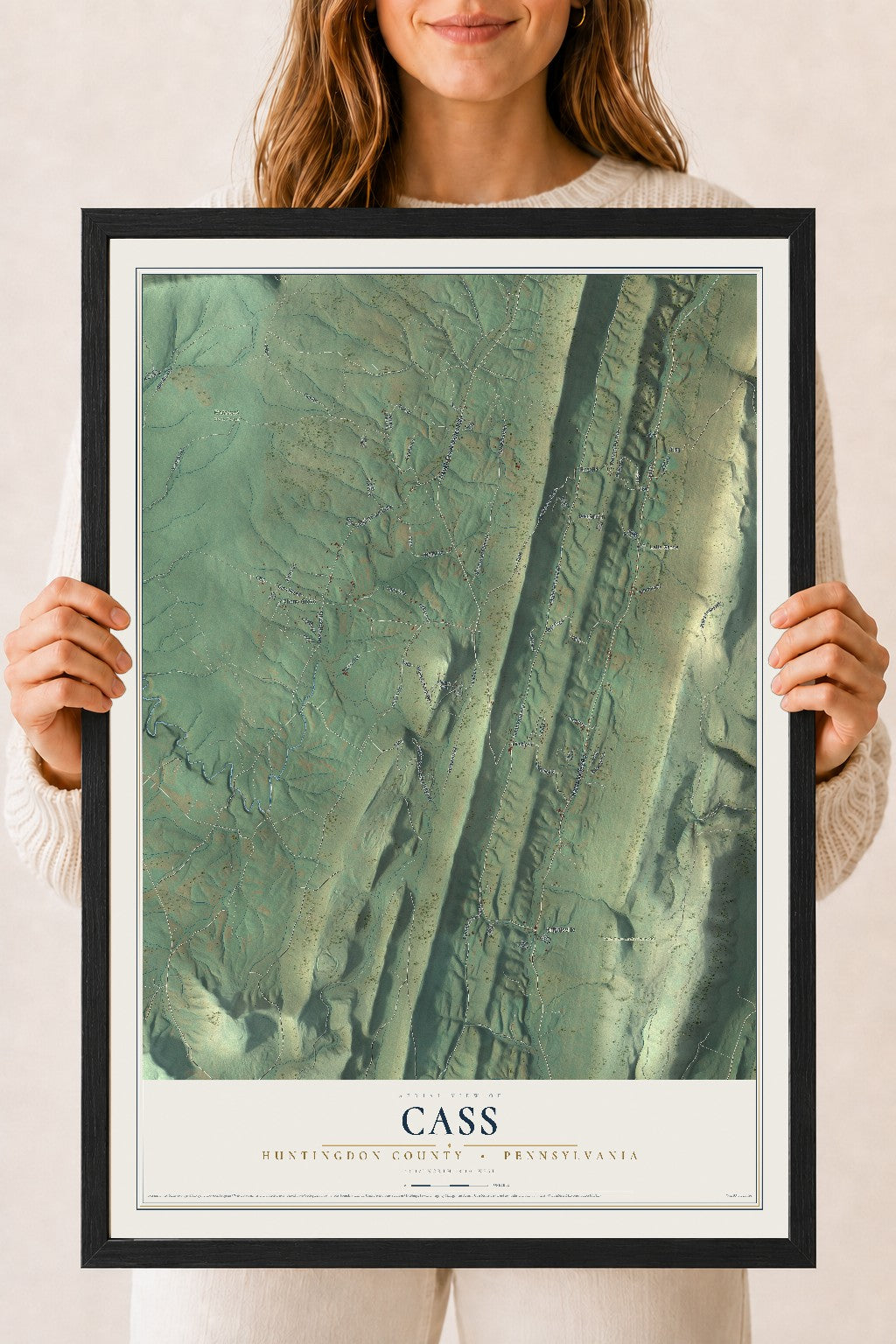 Map of Cass, Huntingdon County, Pennsylvania, 18 x 24 inch print in a black wood frame