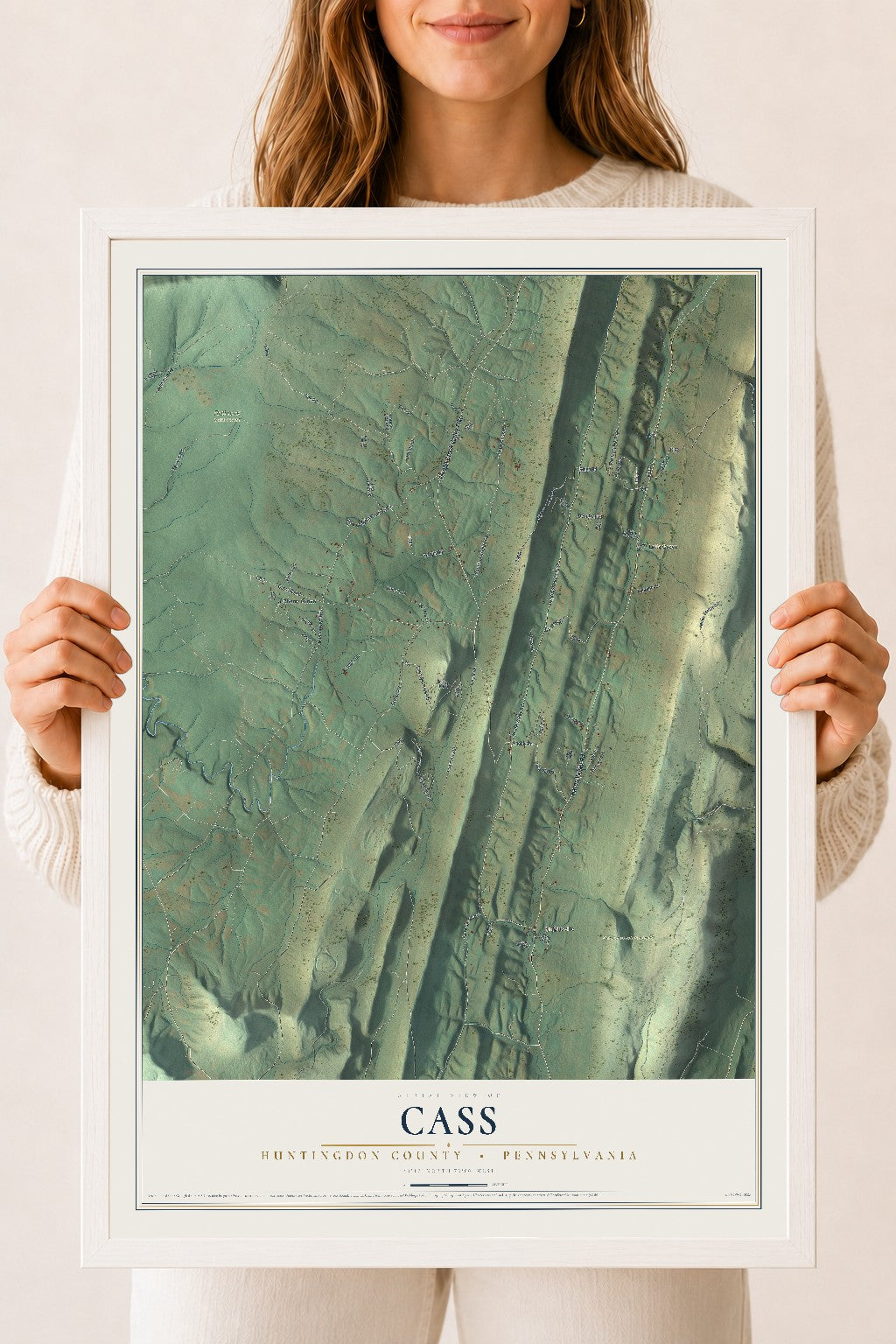 Map of Cass, Huntingdon County, Pennsylvania, 18 x 24 inch print in a white wood frame