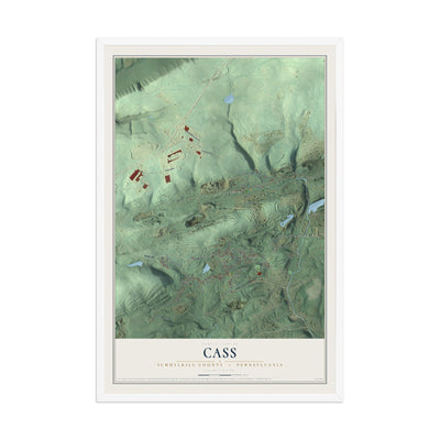 Map of Cass, Schuylkill County, Pennsylvania, 12 x 18 inch print in a white wood frame
