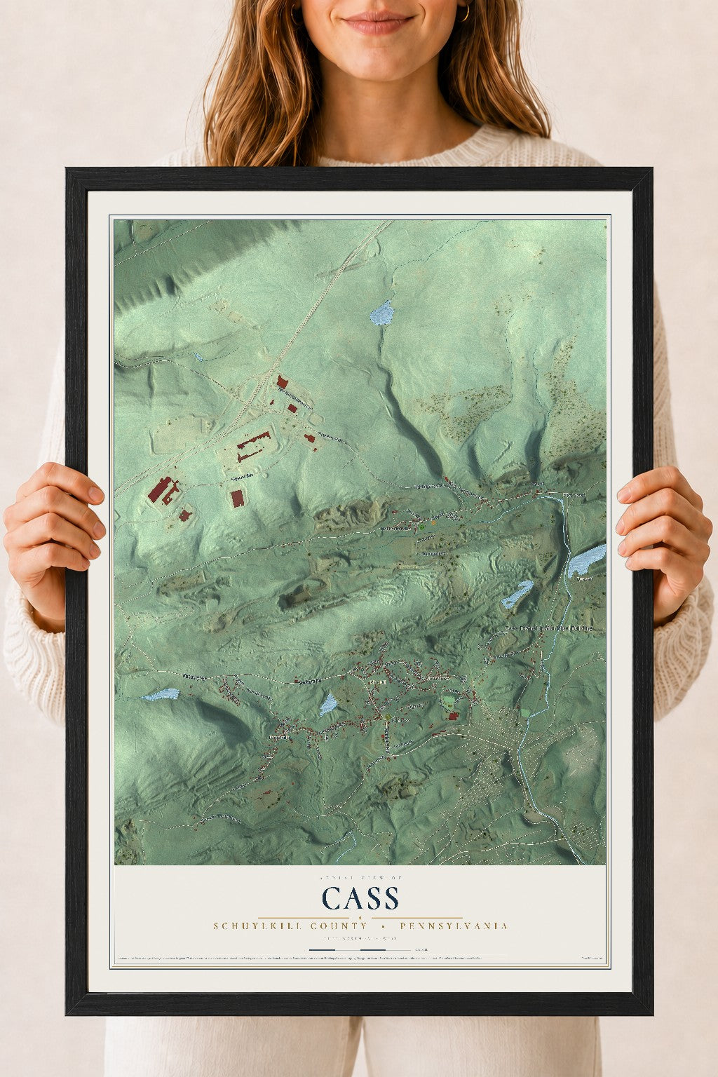 Map of Cass, Schuylkill County, Pennsylvania, 18 x 24 inch print in a black wood frame