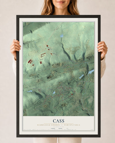 Map of Cass, Schuylkill County, Pennsylvania, 24 x 36 inch print in a black wood frame