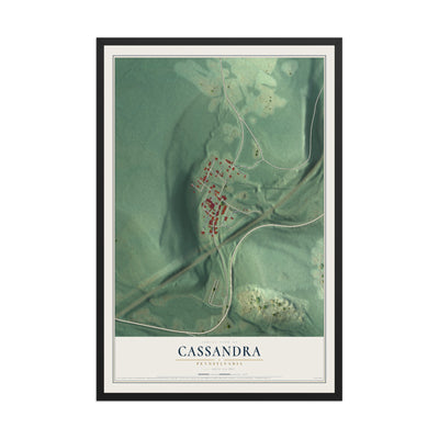 Map of Cassandra, Pennsylvania, 12 x 18 inch print in a black wood frame