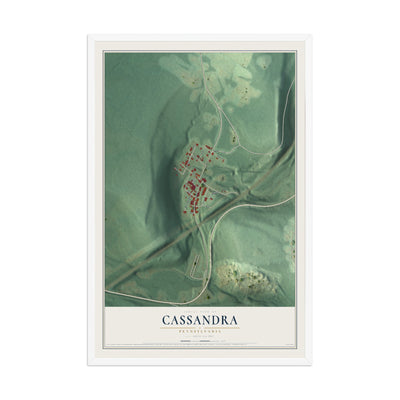 Map of Cassandra, Pennsylvania, 12 x 18 inch print in a white wood frame
