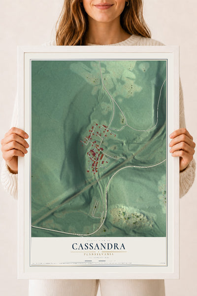 Map of Cassandra, Pennsylvania, 18 x 24 inch print in a white wood frame