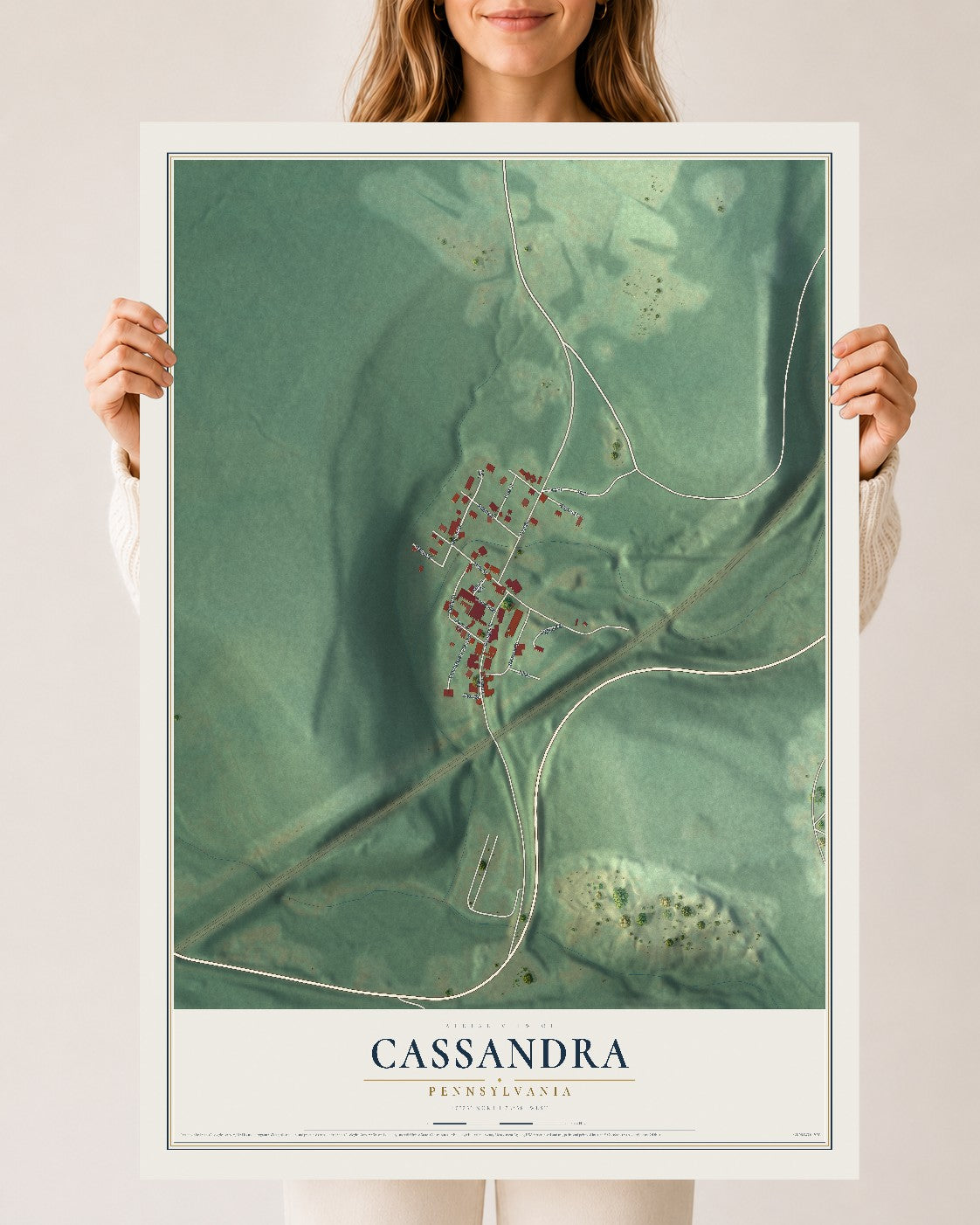 Map of Cassandra, Pennsylvania, 24 x 36 inch unframed archival matte print