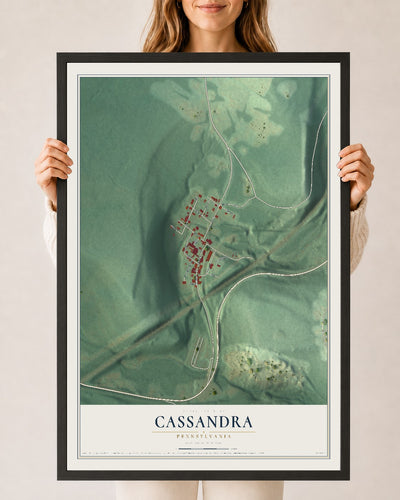 Map of Cassandra, Pennsylvania, 24 x 36 inch print in a black wood frame