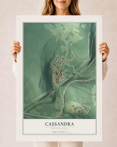 Map of Cassandra, Pennsylvania, 24 x 36 inch print in a white wood frame