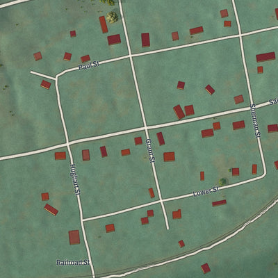Close-up of the map of Casselman, Pennsylvania print showing street and building detail