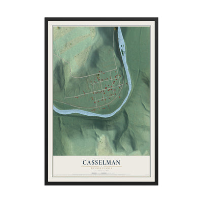 Map of Casselman, Pennsylvania, 12 x 18 inch print in a black wood frame