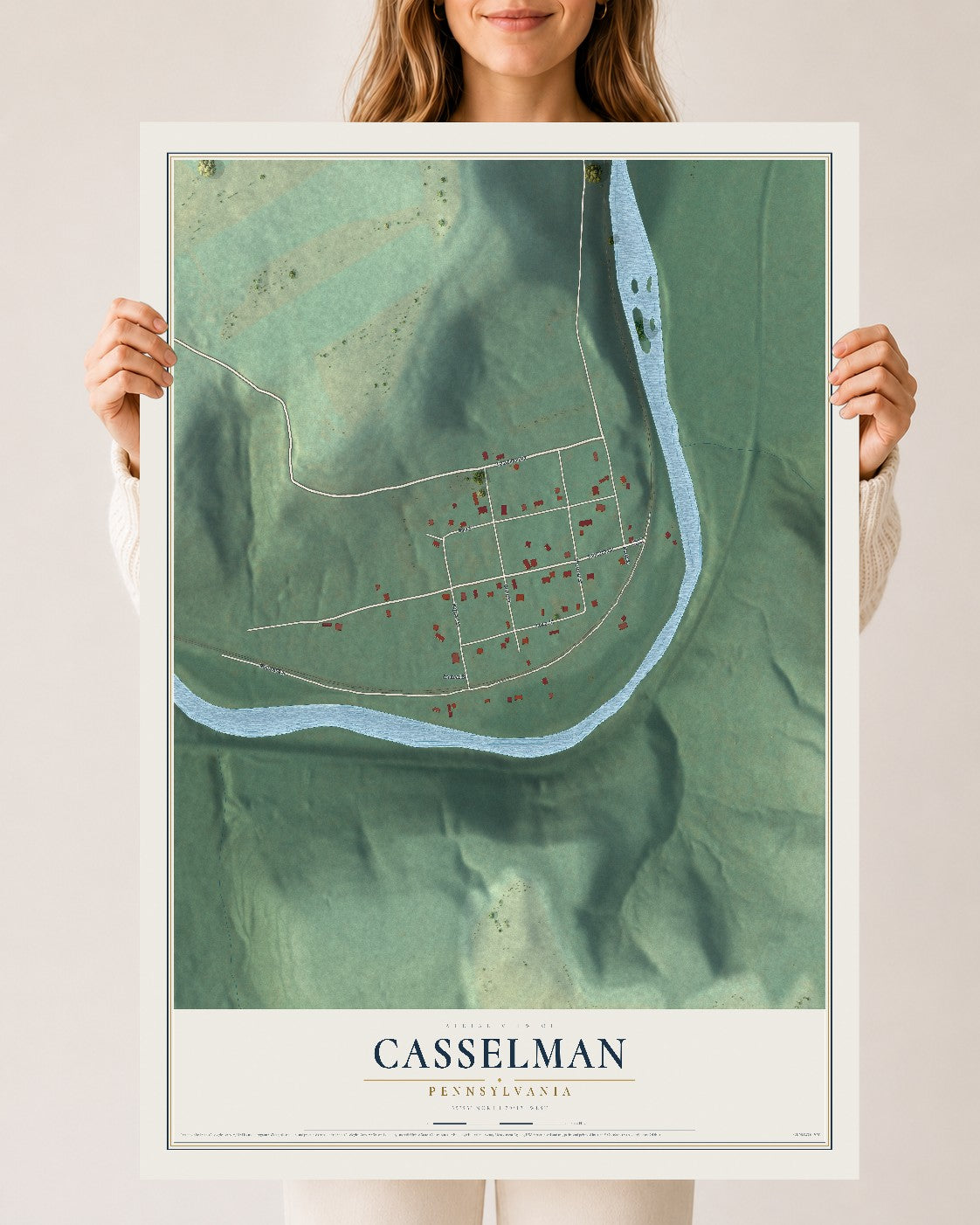 Map of Casselman, Pennsylvania, 24 x 36 inch unframed archival matte print