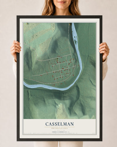 Map of Casselman, Pennsylvania, 24 x 36 inch print in a black wood frame