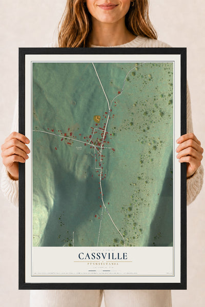 Map of Cassville, Pennsylvania, 18 x 24 inch print in a black wood frame