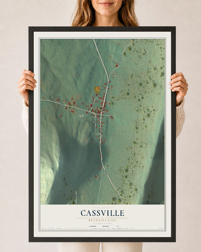 Map of Cassville, Pennsylvania, 24 x 36 inch print in a black wood frame
