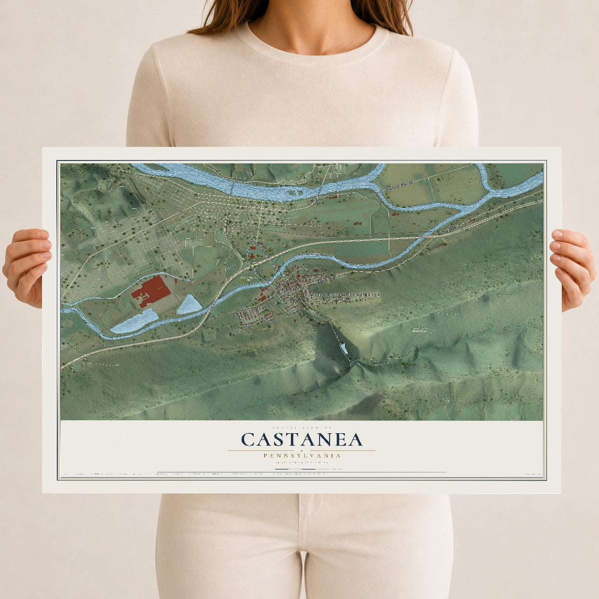 Map of Castanea, Pennsylvania, 12 x 18 inch unframed archival matte print