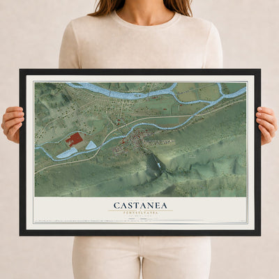 Map of Castanea, Pennsylvania, 12 x 18 inch print in a black wood frame