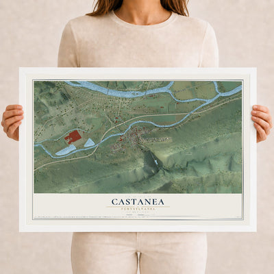 Map of Castanea, Pennsylvania, 12 x 18 inch print in a white wood frame