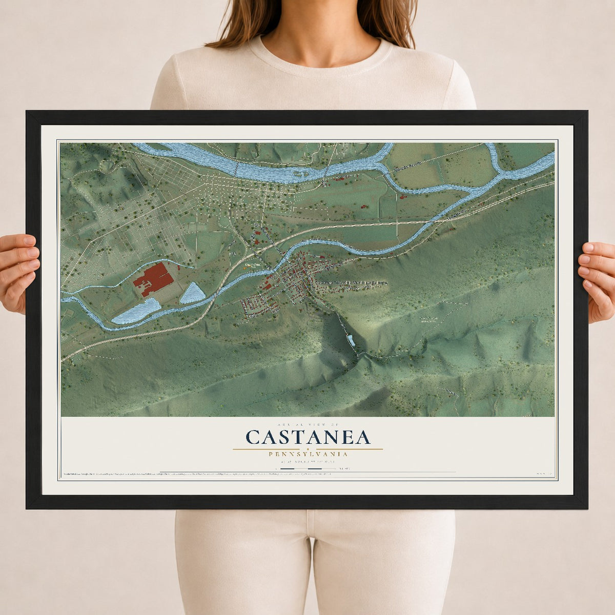 Map of Castanea, Pennsylvania, 18 x 24 inch print in a black wood frame