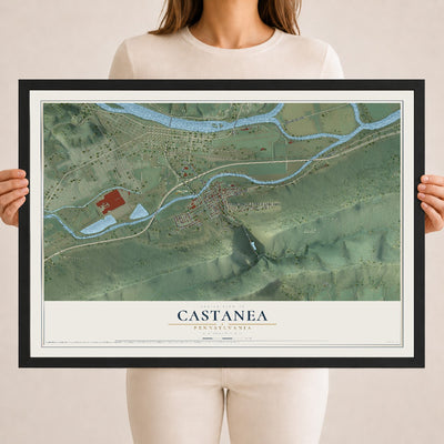 Map of Castanea, Pennsylvania, 18 x 24 inch print in a black wood frame