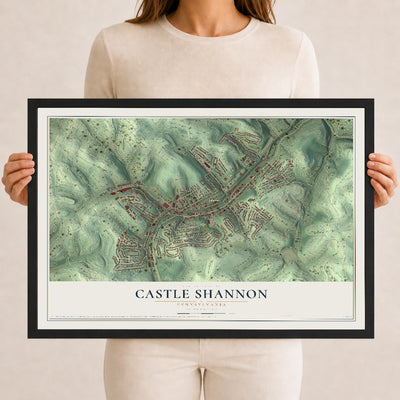 Map of Castle Shannon, Pennsylvania, 12 x 18 inch print in a black wood frame