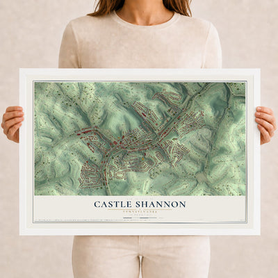 Map of Castle Shannon, Pennsylvania, 12 x 18 inch print in a white wood frame
