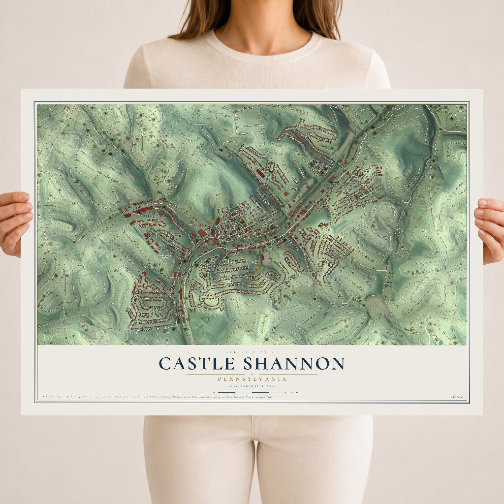 Map of Castle Shannon, Pennsylvania, 18 x 24 inch unframed archival matte print
